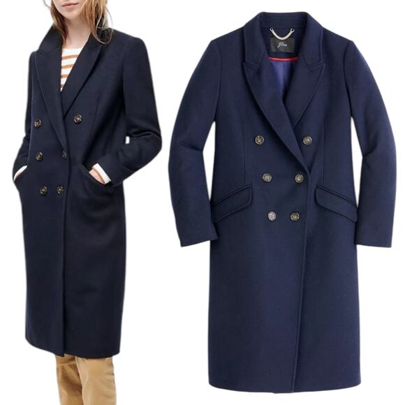 J. Crew Wool Cashmere Blend Double Breasted Top Coat Navy Blue Size 10 - Picture 1 of 12
